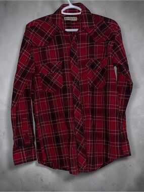 Roper Men's Red and Black Western Plaid Snap-Up Shirt